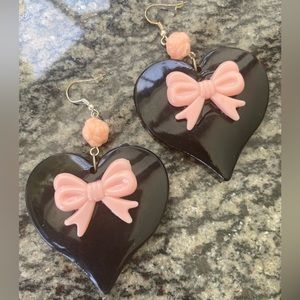 Heart bow knot Barbie rose black peach vintage doll dream on earrings 80s 90s